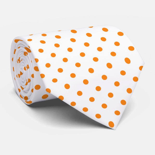 Orange and White Polka Dot Necktie (Rolled)