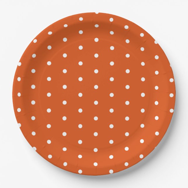 Orange and White Polka Dot Paper Plate (Front)