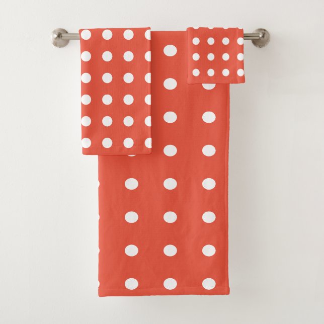 Orange and White Polka Dots Bath Towel Set (Insitu)