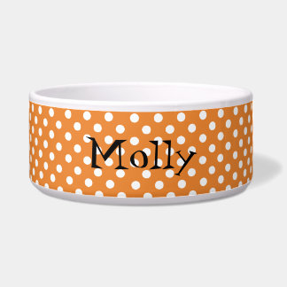 Orange and White Polka Dots Custom Pet Bowl