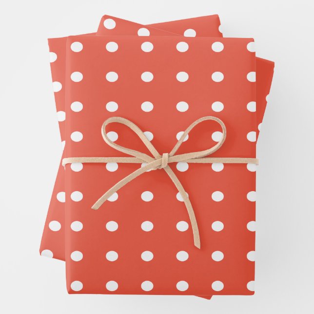 Orange and White Polka Dots Wrapping Paper Sheet (In situ)