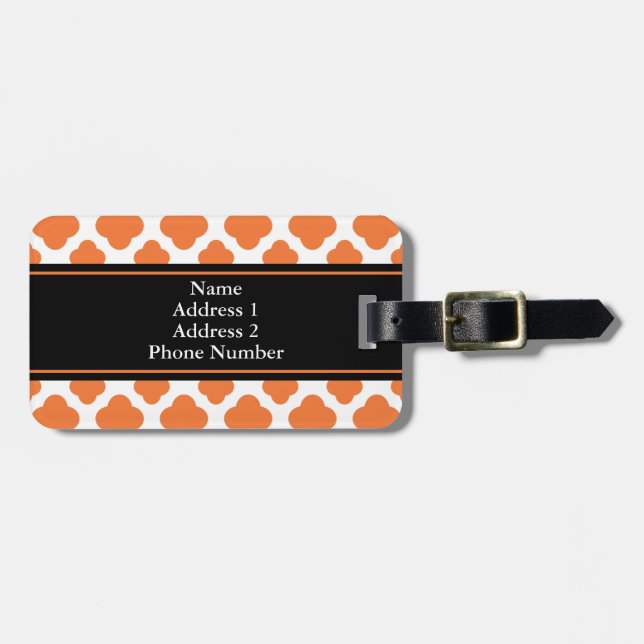 Orange and White Quatrefoil Pattern Luggage Tag (Front Horizontal)