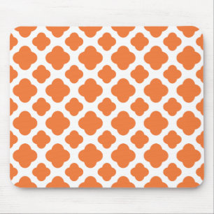 Orange and White Quatrefoil Pattern Mouse Mat