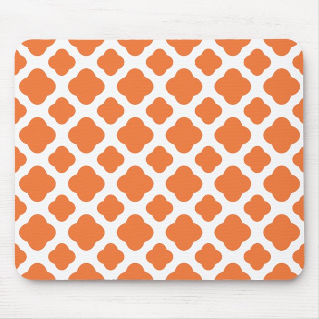 Orange and White Quatrefoil Pattern Mouse Mat (Front)