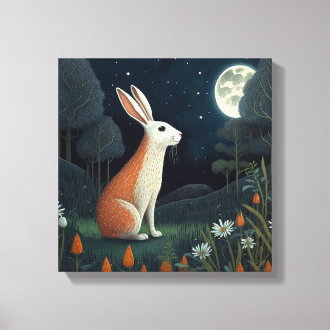 Orange and White Rabbit in the Moonlight Canvas Print (Front)
