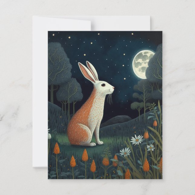 Orange and White Rabbit in the Moonlight Card (Front)