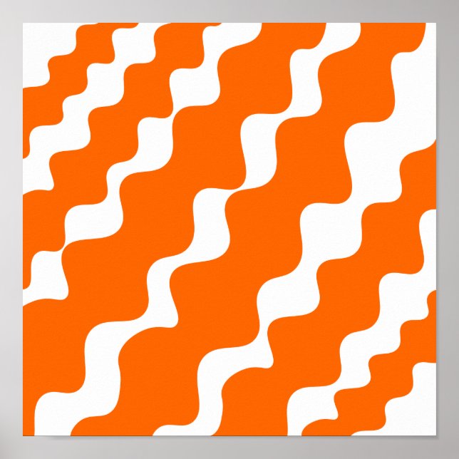 Orange and white slanting waves pattern  poster (Front)