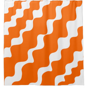 Orange and white slanting waves pattern shower curtain