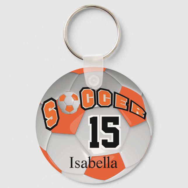 Orange and White Soccer Ball Key Ring (Front)