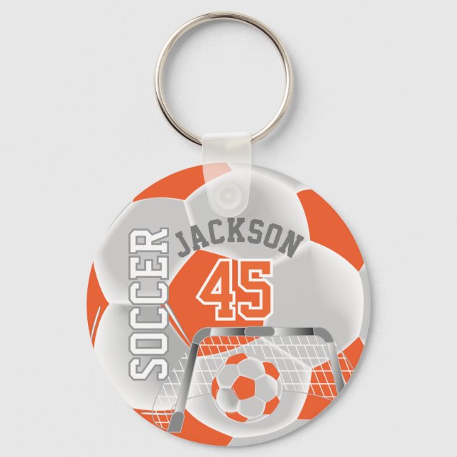 Orange and White Soccer ⚽ Ball  Sport Key Ring (Front)