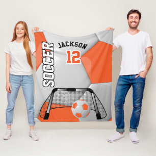 Orange and White Soccer Ball with DIY Text Fleece Blanket