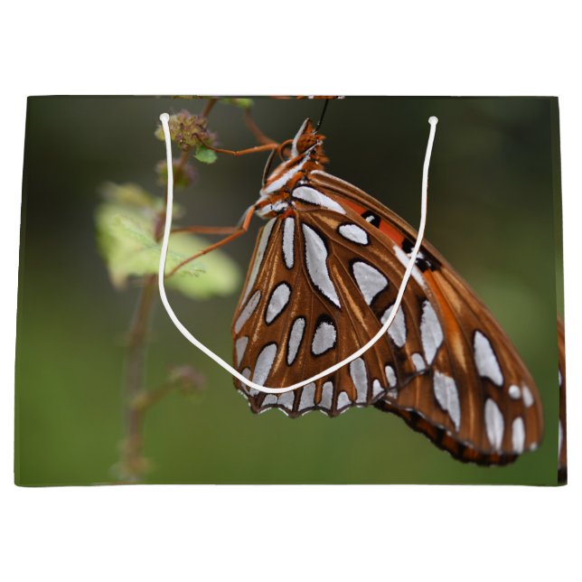 Orange and White Spotted Gulf Butterfly Green Gulf Large Gift Bag (Front)