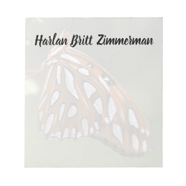 Orange and White Spotted Gulf Butterfly with Name Notepad (Front)
