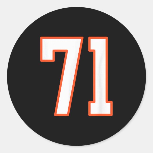Orange And White Srts Number 71 Jersey Uniform Pla Classic Round Sticker (Front)