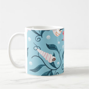 Orange and white starfish, various shaped seashell coffee mug