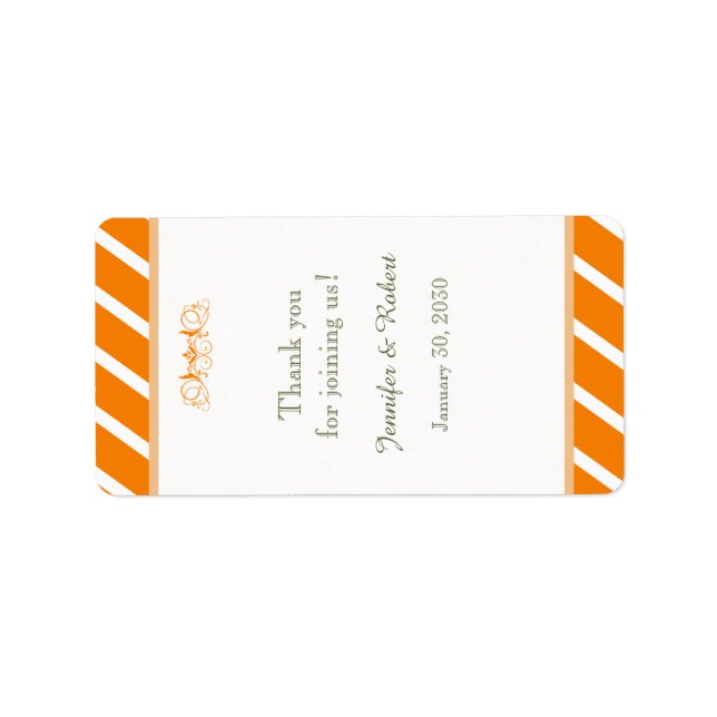 Orange and White Stripe Wedding Lip Balm Label (Front)