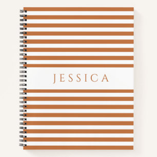 Orange And White Striped Pattern Name Notebook