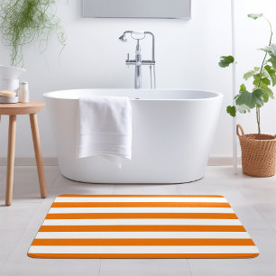 Orange and White Stripes   Editable Colours Bath Mat