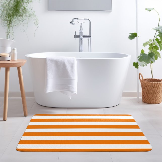 Orange and White Stripes | Editable Colours Bath Mat (Creator Uploaded)