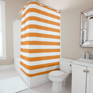 Orange and White Stripes   Editable Colours Shower Curtain