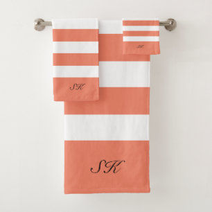 Orange and white stripes pattern bath towel set