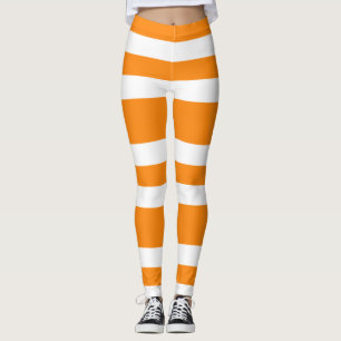 Orange and White Stripes Pattern Halloween Leggings