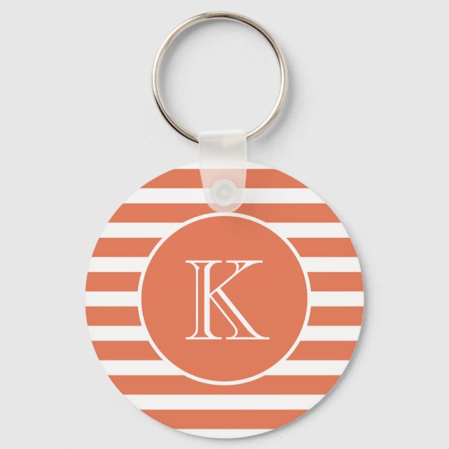 Orange and White Stripes with Monogram Key Ring (Front)