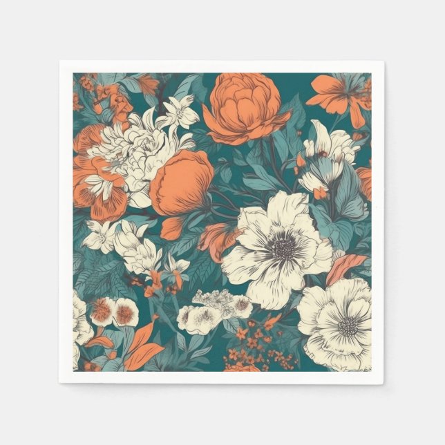 Orange and white summer flowers Napkins (Front)