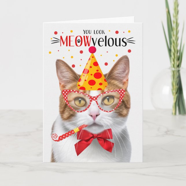 Orange and White Tabby Cat MEOWvelous Birthday Card (Front)
