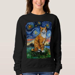 Orange and White Tabby Tiger Cat Starry Night Art  Sweatshirt