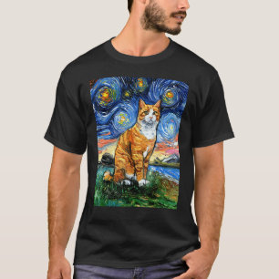 Orange and White Tabby Tiger Cat Starry Night Art T-Shirt