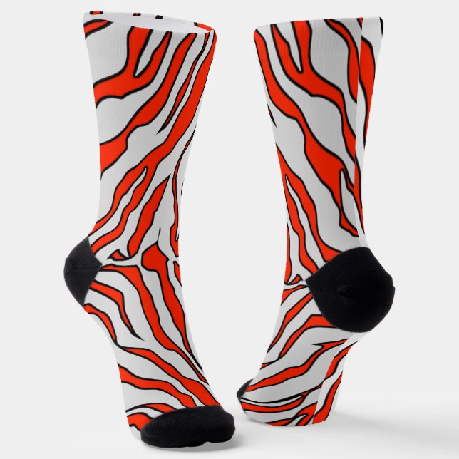 Orange And White Tiger Stripes Animal Print  Socks (Angled)
