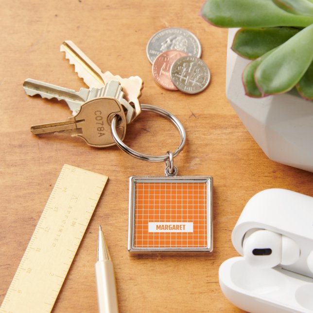 Orange and white tile blocks custom key ring (Desk)