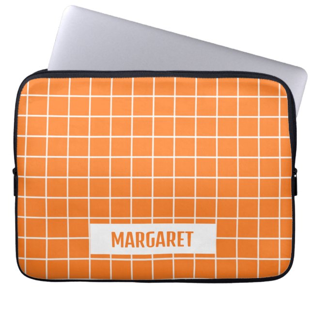 Orange and white tile blocks custom laptop sleeve (Front)
