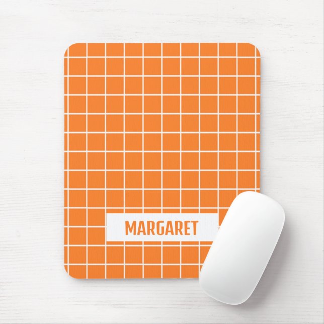 Orange and white tile blocks custom mouse mat (With Mouse)