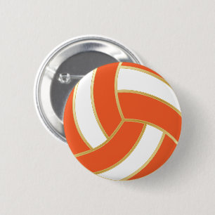 Orange and White Volleyball 6 Cm Round Badge