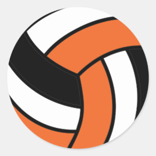 Orange and White Volleyball Classic Round Sticker