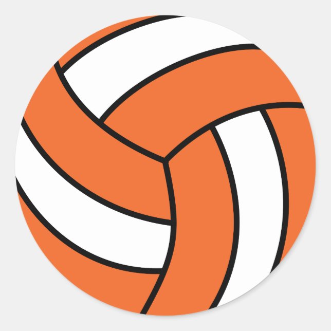 Orange and White Volleyball Classic Round Sticker (Front)