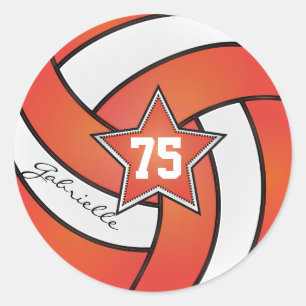 Orange and White Volleyball   DIY Name & Number Classic Round Sticker
