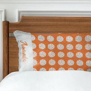 Orange and White Volleyball Pattern Pillowcase
