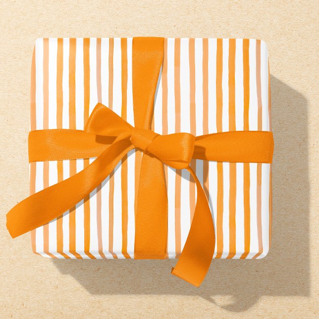 Orange and White Watercolor Stripe Wrapping Paper (Creator Uploaded)