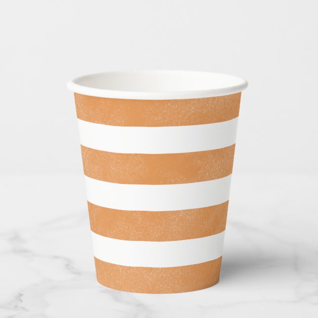 Orange and White Watercolor Striped Party Paper Cups (Front)