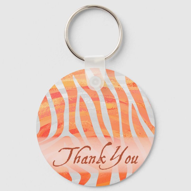 Orange and White Zebra Pattern Thank You Key Ring (Front)