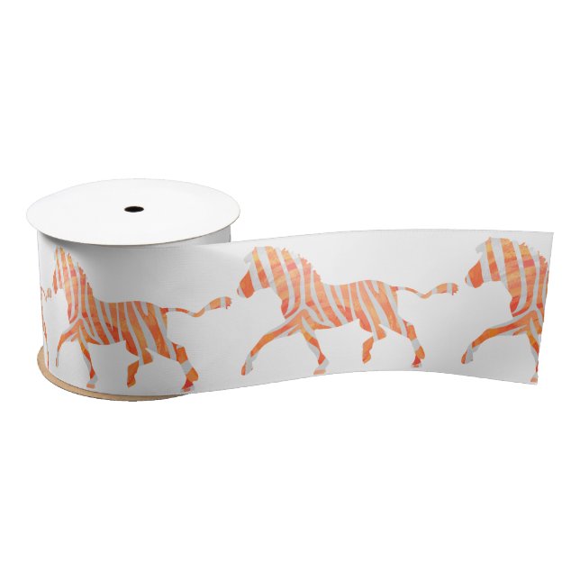 Orange and White Zebra Silhouette Satin Ribbon (Spool)
