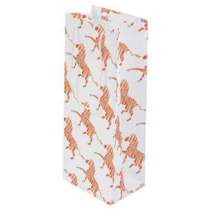 Orange and White Zebra Silhouette Wine Gift Bag