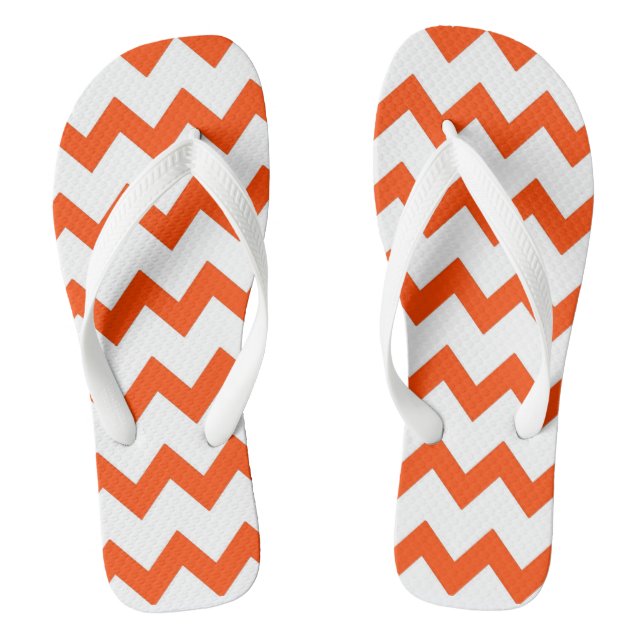 Orange and white zigzag chevron design pastel flip flops (Footbed)