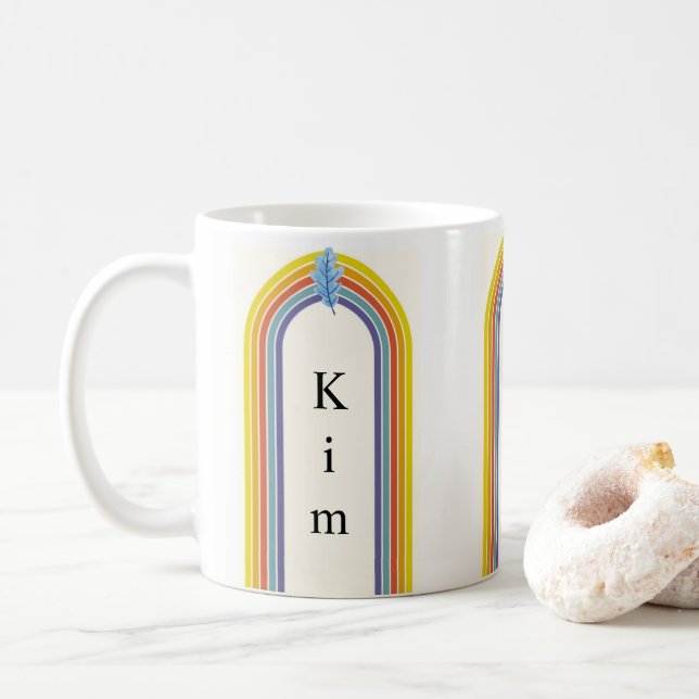 Orange and Yellow Abstract Rainbow Stripe Mug  (With Donut)
