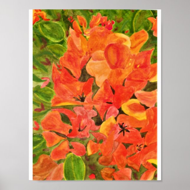 Orange and Yellow Bougainvillea Watercolor Poster (Front)