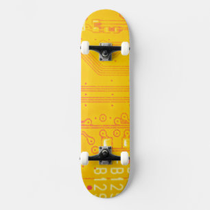 Orange and yellow circuit board  skateboard