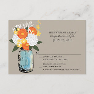 Orange and Yellow Citrus Bloom Mason Jar    RSVP Card